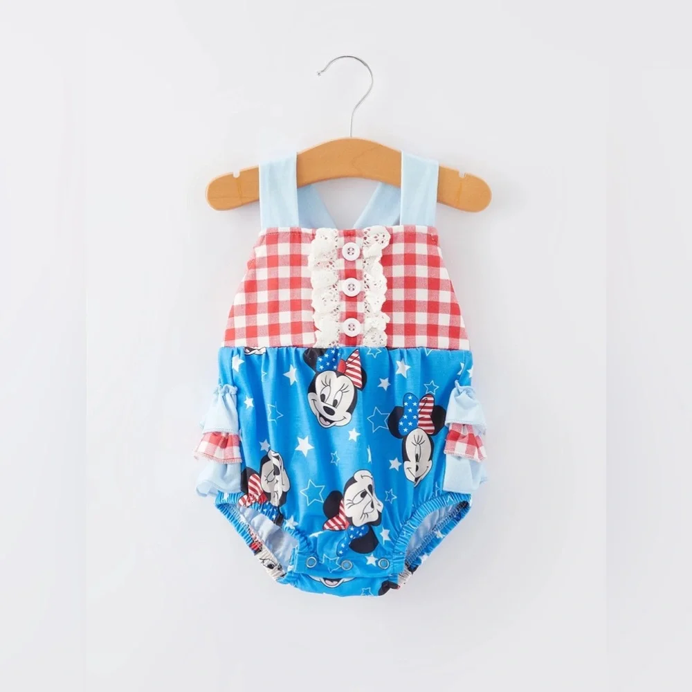 Mickey Mouse 0-3M 4th of July‎ Americana Ruffle Romper Infant Toddler Patriotic